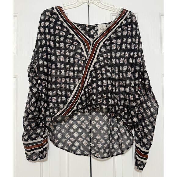 Free People One Surplice Printed Blouse, Size L - Picture 1 of 8